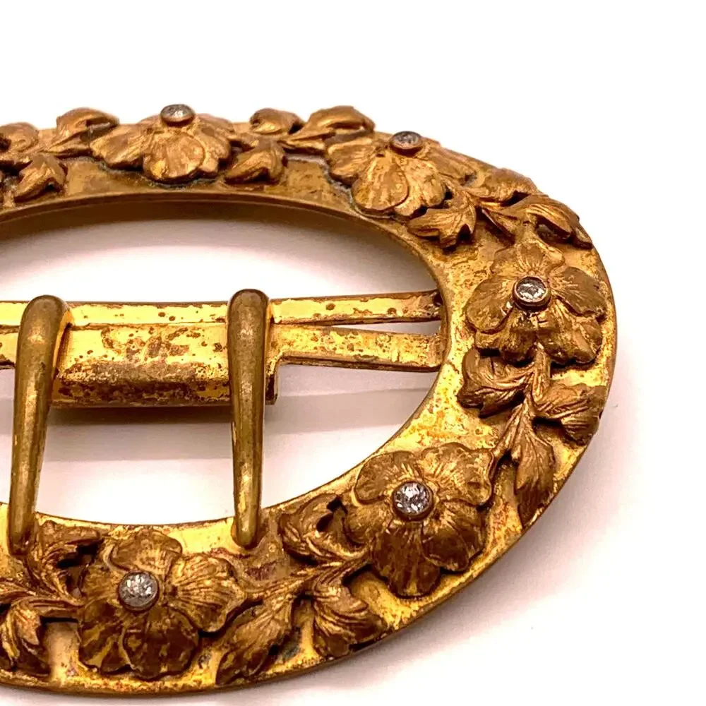 Fisher Nessler Antique Edwardian c.1900-1910 Brass‎ Crystal Flower Sash Buckle